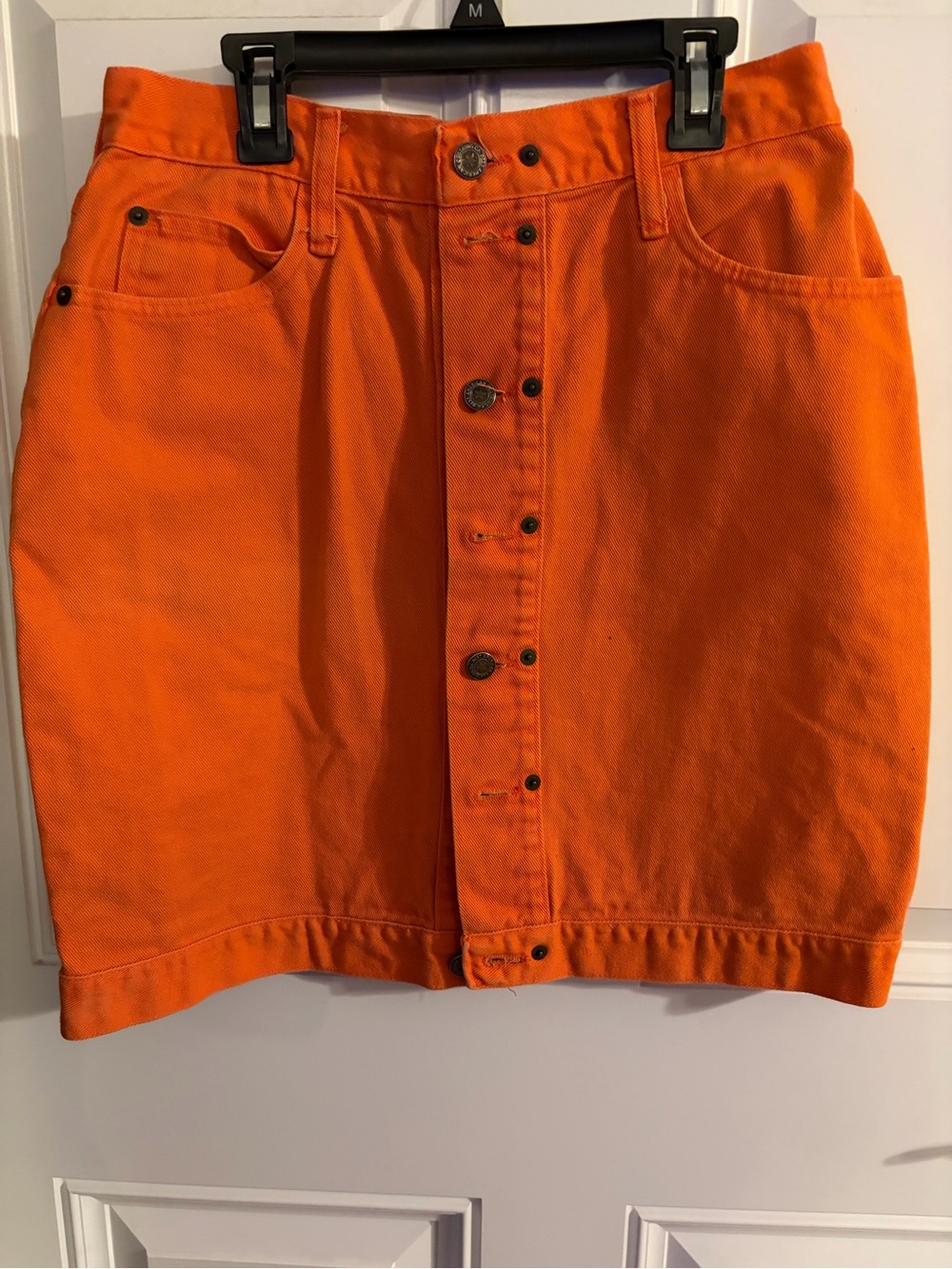 Bright Orange Button-Front Mini Skirt